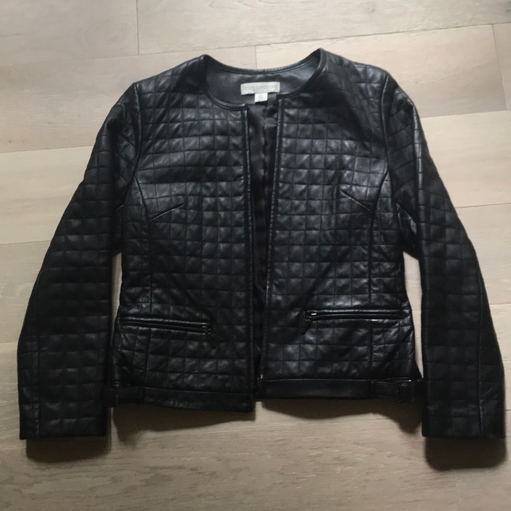 100% great cond. real leather quilted black jacket